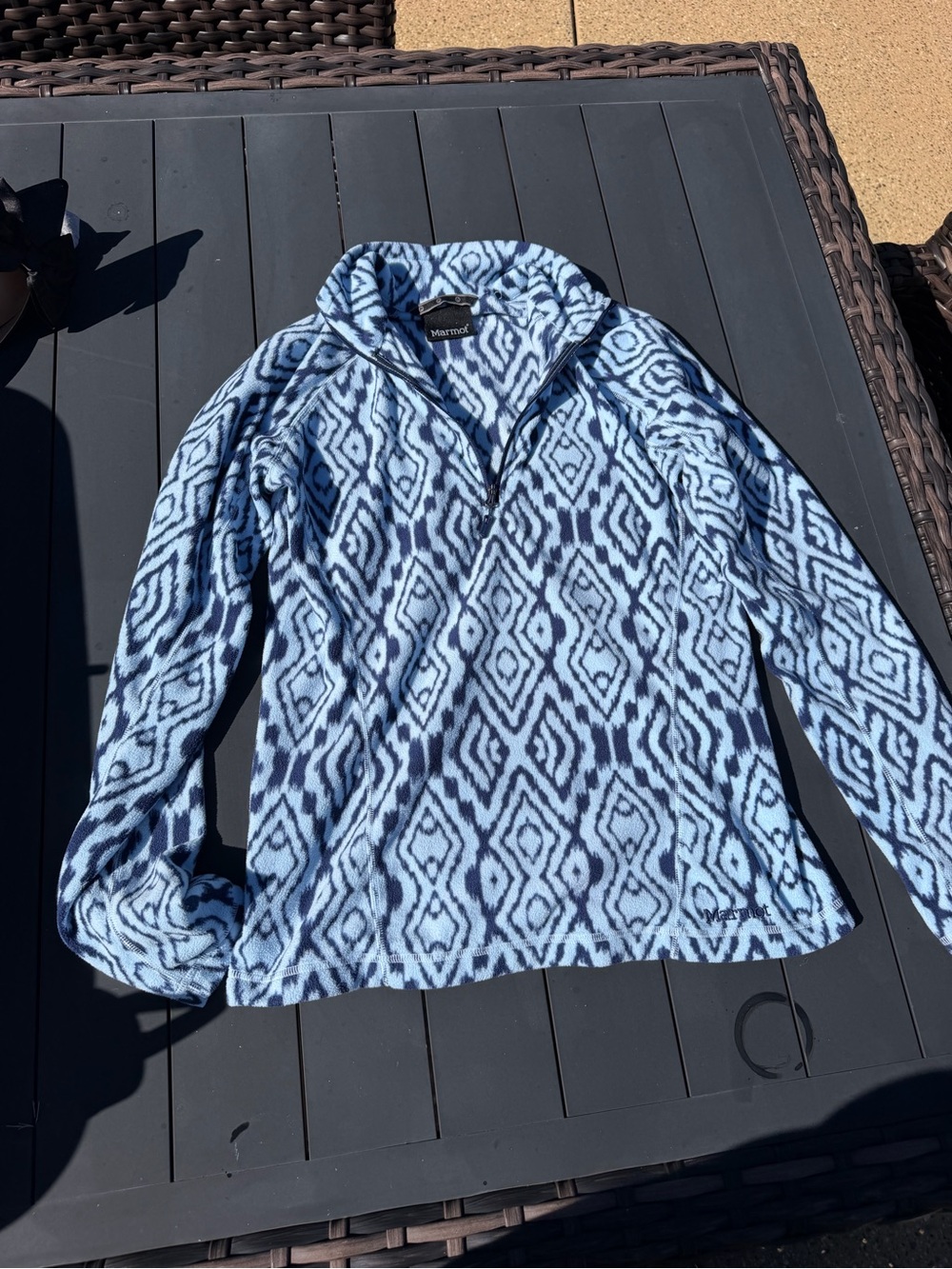 Marmot Light Blue and Navy Diamond-Print Fleece Pullover